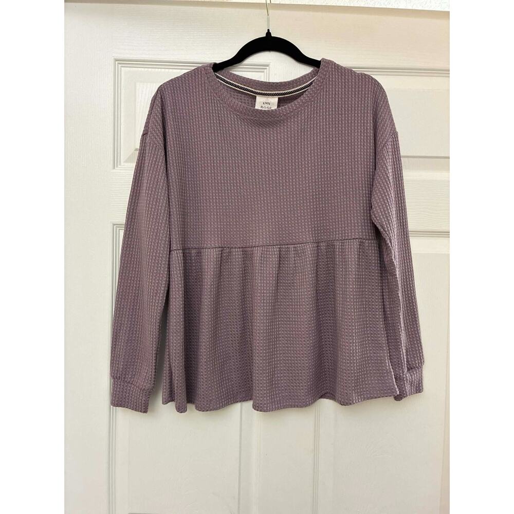 Knox Rose M Mauve Waffle Knit Babydoll Long Sleeve Top